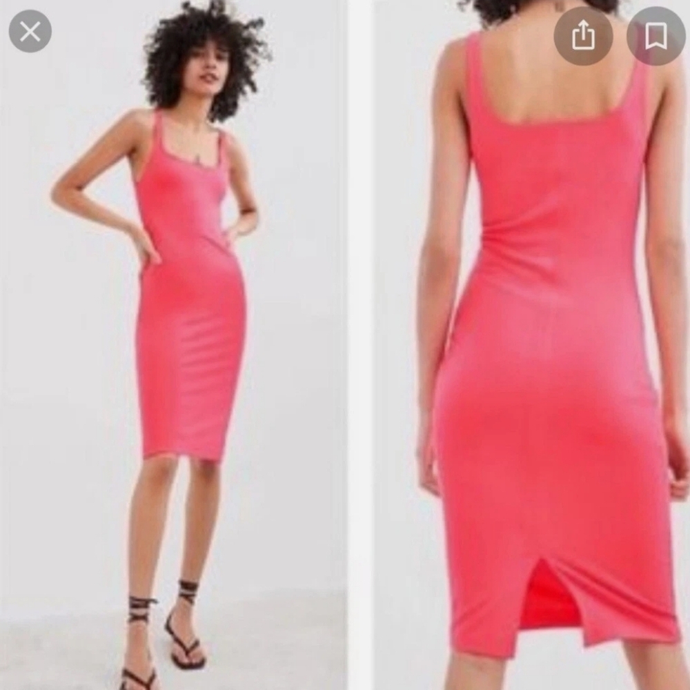 Zara Hot Pink Bodycon Midi Dress NWT